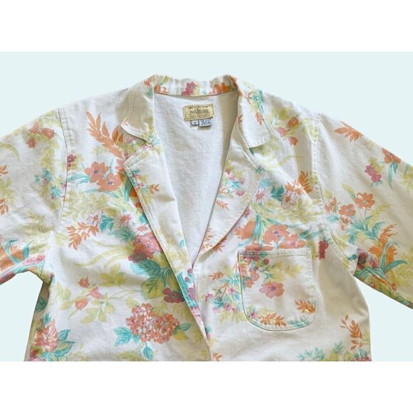 Vintage BONJOUR White Denim Floral Blazer Jacket 80s 90s Size XL EUC - Picture 4 of 8